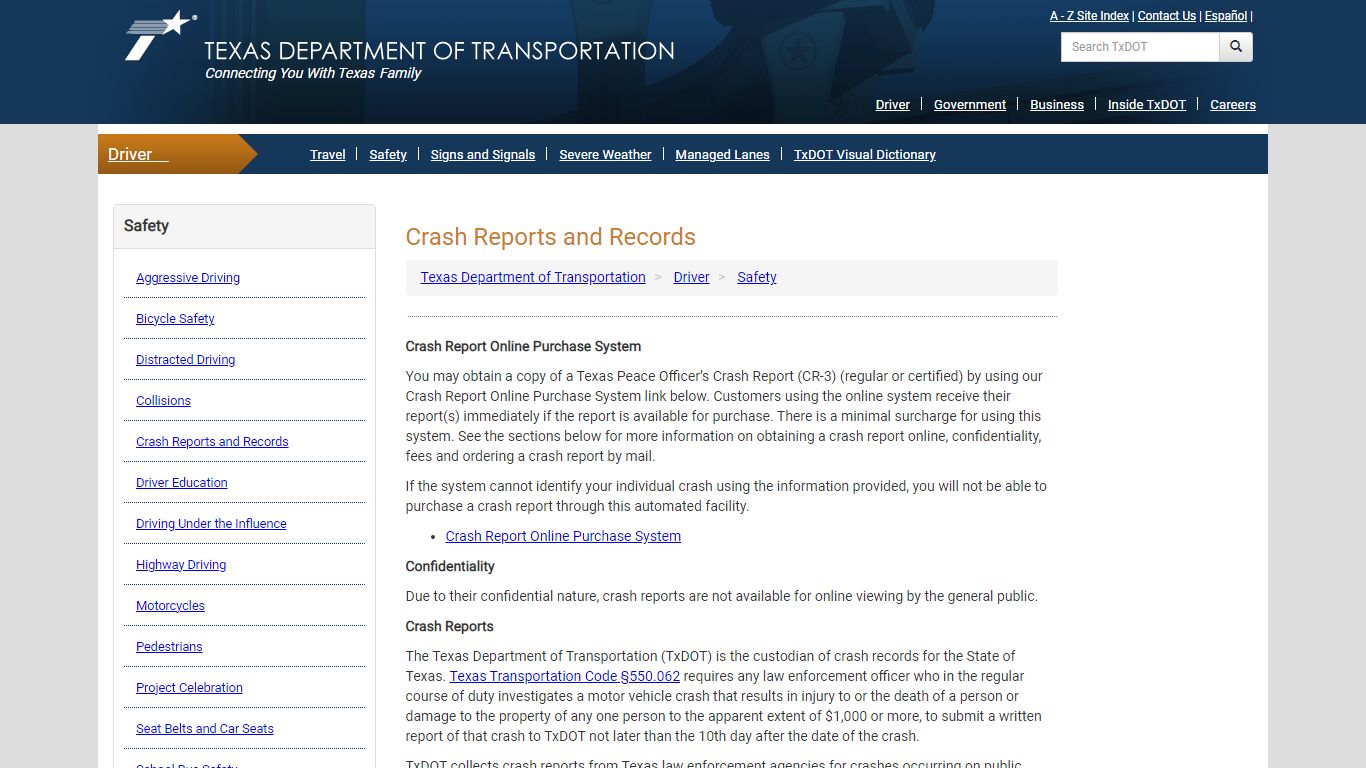 Crash Reports and Records - Texas Department of Transportation