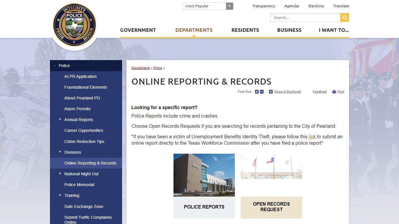 Online Reporting & Records | City of Pearland, TX